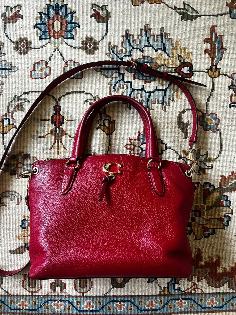 Coach Pebbled Leather Remi Satchel in Red with Detachable Strap